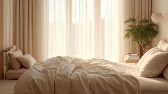 Peaceful bedroom setting with soft lighting emphasis on sleep optimization and recovery